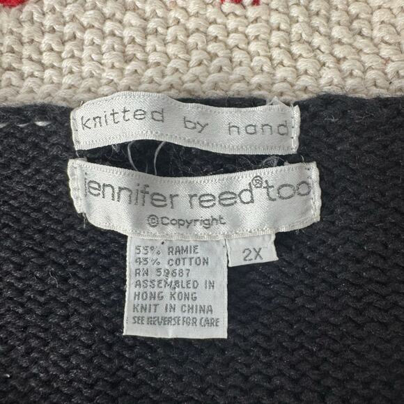 Vintage 80s/90s Hand Knit Chunky Floral Funky Gold Button Cardigan 2XL Jen Reed - Picture 7 of 9